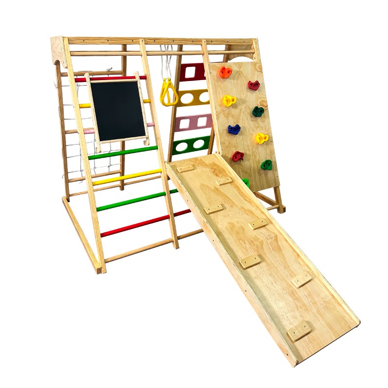 Childrens climbing toy with swing and blackboard