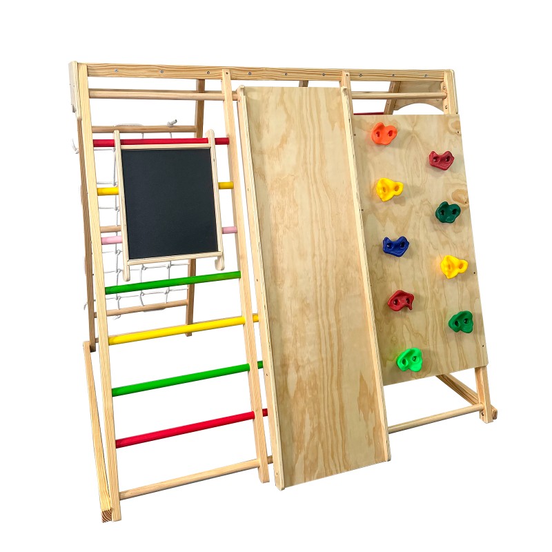 Childrens climbing toy with swing and blackboard