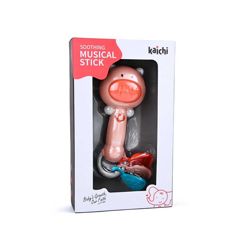 Musical stick with light and rattles Piggy