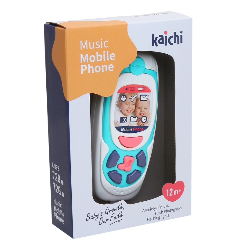 Kids toy mobile phone with music and light blue