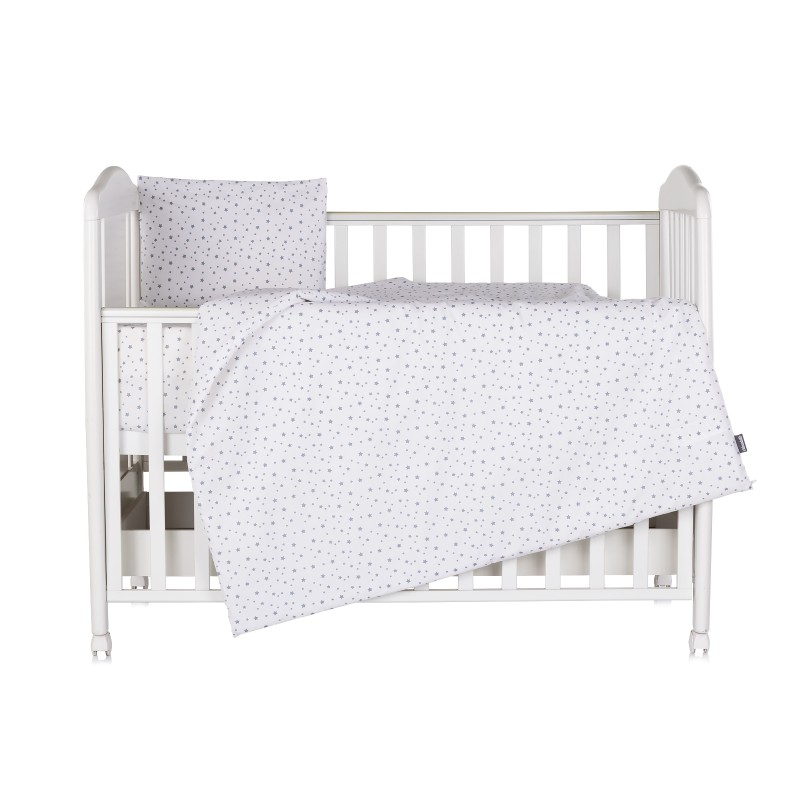 Beding set 5 pc. /Sheet, pillow case, pillow, duvet and duvet cover / grey stars
