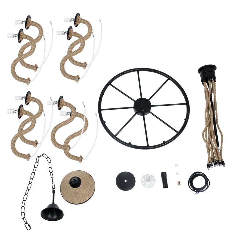 GLOBOSTAR® PENNSYLVANIA 00542 Vintage Κρεμαστό Φωτιστικό Οροφής με Ντουί 8 x E14 AC 220-240V IP20 - Μαύρο & Μπεζ - Μ64 x Π64 x Υ63cm