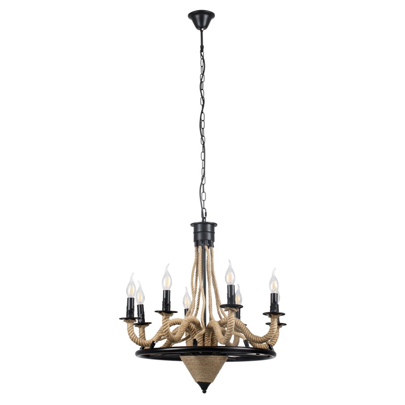 GLOBOSTAR® PENNSYLVANIA 00542 Vintage Κρεμαστό Φωτιστικό Οροφής με Ντουί 8 x E14 AC 220-240V IP20 - Μαύρο & Μπεζ - Μ64 x Π64 x Υ63cm