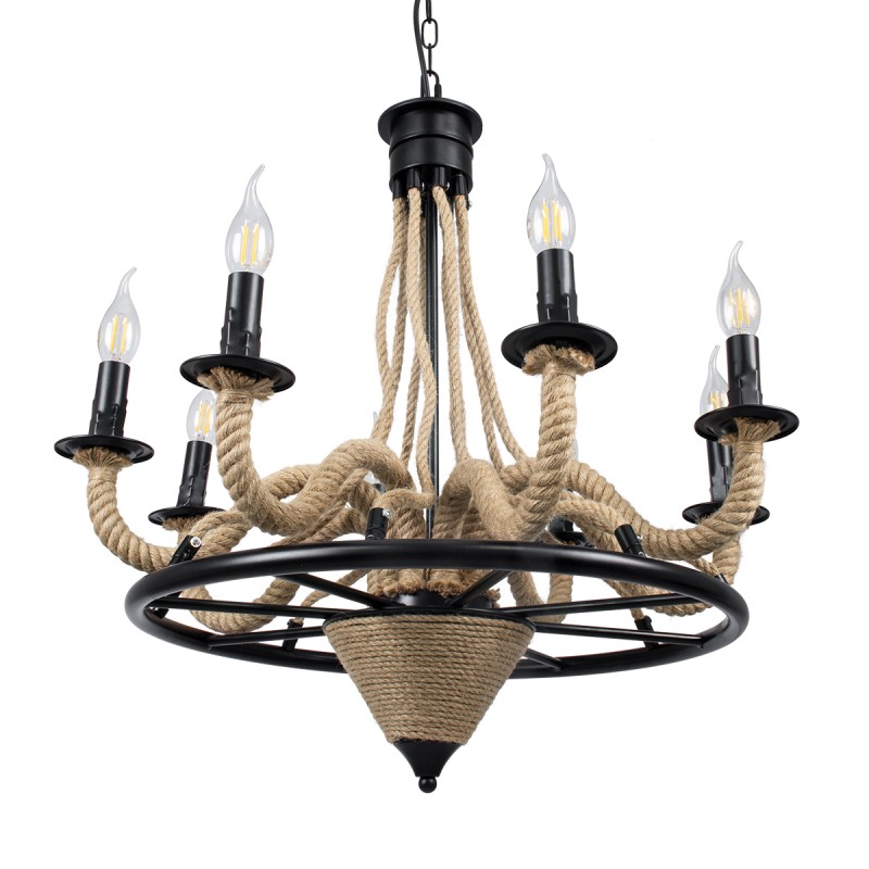 GLOBOSTAR® PENNSYLVANIA 00542 Vintage Κρεμαστό Φωτιστικό Οροφής με Ντουί 8 x E14 AC 220-240V IP20 - Μαύρο & Μπεζ - Μ64 x Π64 x Υ63cm