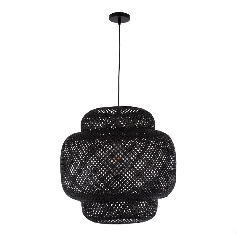 GloboStar® MALDIVES 00579 Boho Κρεμαστό Φωτιστικό Πλέγμα Μονόφωτο 1 x E27 IP20 Μαύρο Ξύλο - Μ56 x Π56 x Y54cm