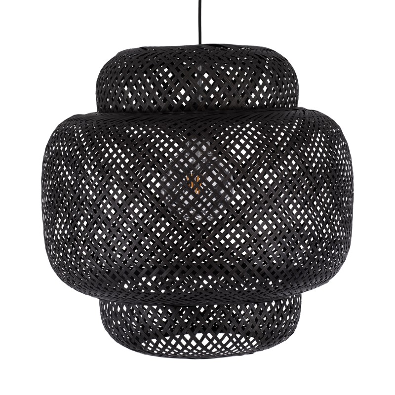 GloboStar® MALDIVES 00579 Boho Κρεμαστό Φωτιστικό Πλέγμα Μονόφωτο 1 x E27 IP20 Μαύρο Ξύλο - Μ56 x Π56 x Y54cm