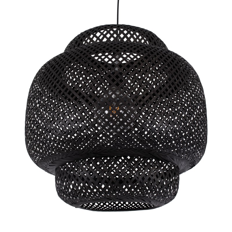 GloboStar® MALDIVES 00579 Boho Κρεμαστό Φωτιστικό Πλέγμα Μονόφωτο 1 x E27 IP20 Μαύρο Ξύλο - Μ56 x Π56 x Y54cm