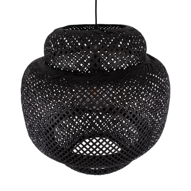 GloboStar® MALDIVES 00579 Boho Κρεμαστό Φωτιστικό Πλέγμα Μονόφωτο 1 x E27 IP20 Μαύρο Ξύλο - Μ56 x Π56 x Y54cm