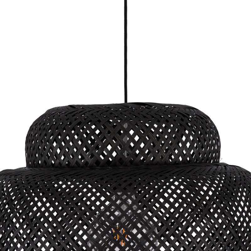 GloboStar® MALDIVES 00579 Boho Κρεμαστό Φωτιστικό Πλέγμα Μονόφωτο 1 x E27 IP20 Μαύρο Ξύλο - Μ56 x Π56 x Y54cm