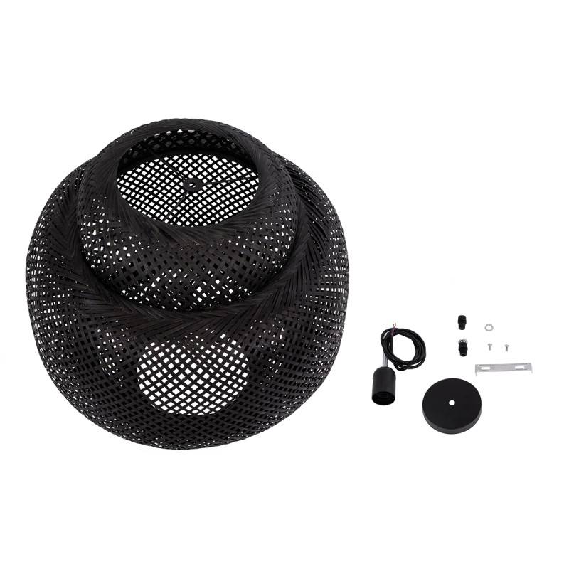 GloboStar® MALDIVES 00579 Boho Κρεμαστό Φωτιστικό Πλέγμα Μονόφωτο 1 x E27 IP20 Μαύρο Ξύλο - Μ56 x Π56 x Y54cm