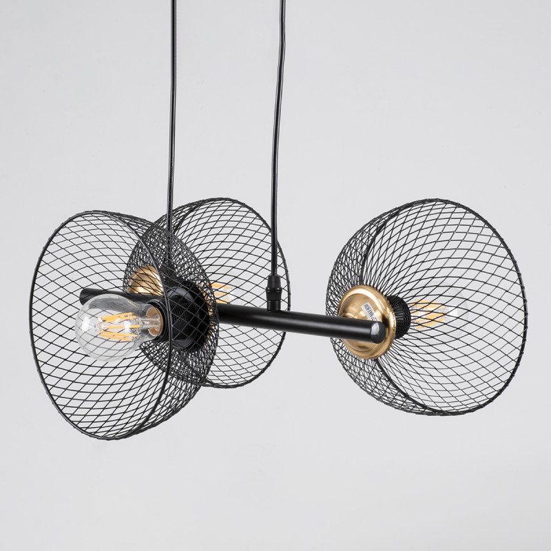 GloboStar® VERONA 00586 Μοντέρνο Κρεμαστό Φωτιστικό Ράγα Τρίφωτο 3 x E27 IP20 Μαύρο & Χρυσό Μέταλλο - Μ50 x Π28 x Υ20cm