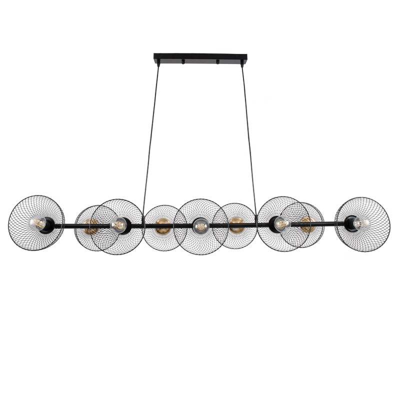 GloboStar® VERONA 00588 Μοντέρνο Κρεμαστό Φωτιστικό Ράγα Πολύφωτο 9 x E27 Μαύρο & Χρυσό Μέταλλο - Μ140 x Π28 x Υ20cm