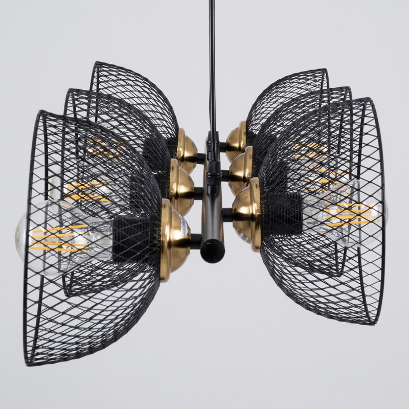 GloboStar® VERONA 00588 Μοντέρνο Κρεμαστό Φωτιστικό Ράγα Πολύφωτο 9 x E27 Μαύρο & Χρυσό Μέταλλο - Μ140 x Π28 x Υ20cm