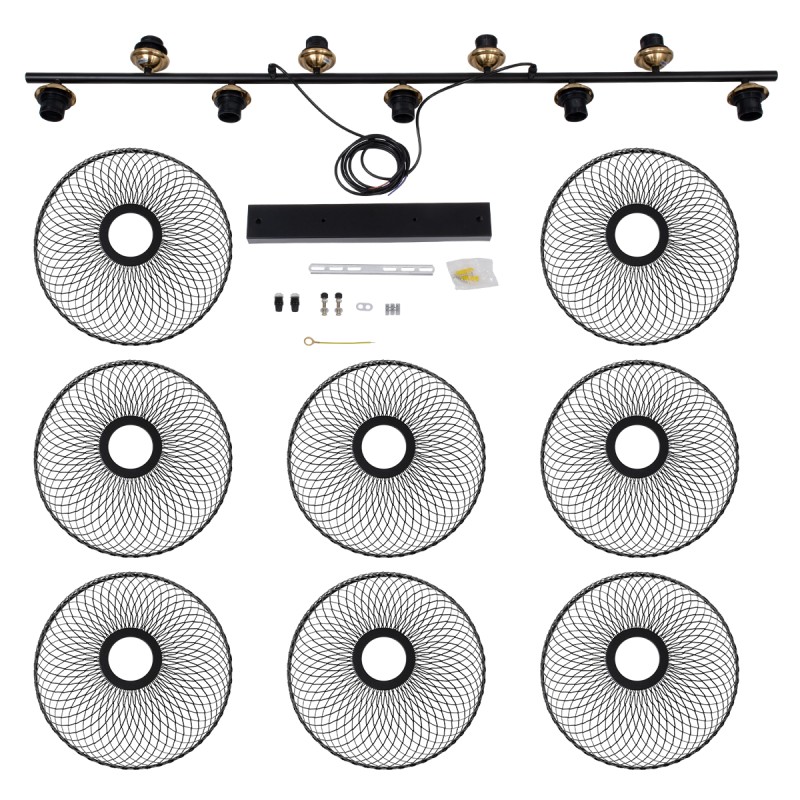 GloboStar® VERONA 00588 Μοντέρνο Κρεμαστό Φωτιστικό Ράγα Πολύφωτο 9 x E27 Μαύρο & Χρυσό Μέταλλο - Μ140 x Π28 x Υ20cm