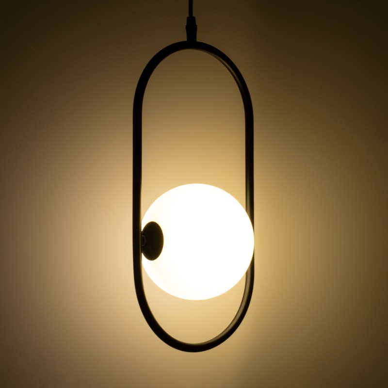 GloboStar® HAMBURG 00589 Μοντέρνο Κρεμαστό Φωτιστικό Μπάλα Μονόφωτο 1 x G9 Μαύρο Μέταλλο με Λευκό Γυαλί - Μ20 x Π15 x Υ40cm
