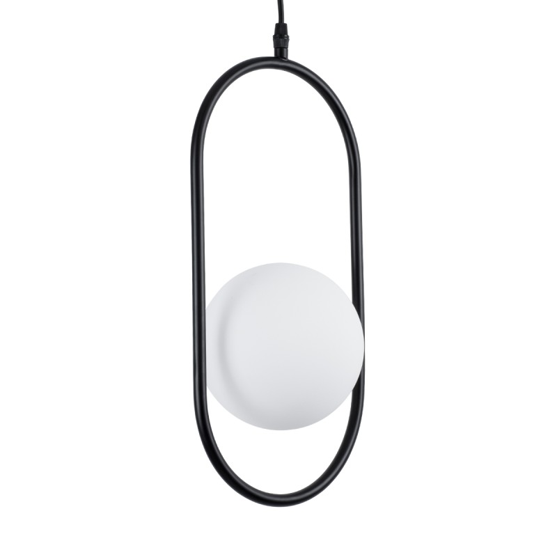 GloboStar® HAMBURG 00589 Μοντέρνο Κρεμαστό Φωτιστικό Μπάλα Μονόφωτο 1 x G9 Μαύρο Μέταλλο με Λευκό Γυαλί - Μ20 x Π15 x Υ40cm