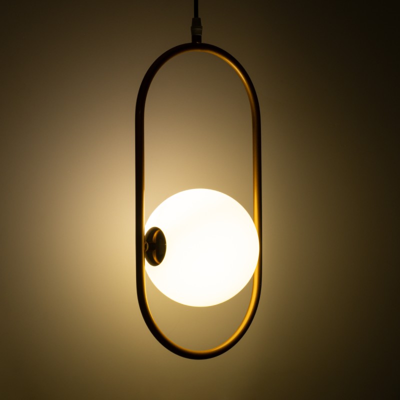 GloboStar® HAMBURG 00590 Μοντέρνο Κρεμαστό Φωτιστικό Μπάλα Μονόφωτο 1 x G9 Χρυσό Μέταλλο με Λευκό Γυαλί - Μ20 x Π15 x Υ40cm