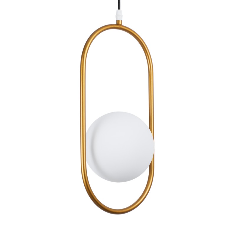 GloboStar® HAMBURG 00590 Μοντέρνο Κρεμαστό Φωτιστικό Μπάλα Μονόφωτο 1 x G9 Χρυσό Μέταλλο με Λευκό Γυαλί - Μ20 x Π15 x Υ40cm