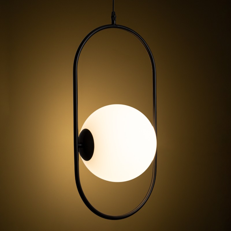 GloboStar® HAMBURG 00591 Μοντέρνο Κρεμαστό Φωτιστικό Μπάλα Μονόφωτο 1 x E14 IP20 Μαύρο Μέταλλο με Λευκό Γυαλί - Μ25 x Π20 x Υ50cm