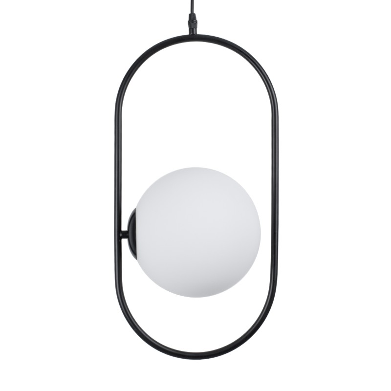 GloboStar® HAMBURG 00591 Μοντέρνο Κρεμαστό Φωτιστικό Μπάλα Μονόφωτο 1 x E14 IP20 Μαύρο Μέταλλο με Λευκό Γυαλί - Μ25 x Π20 x Υ50cm