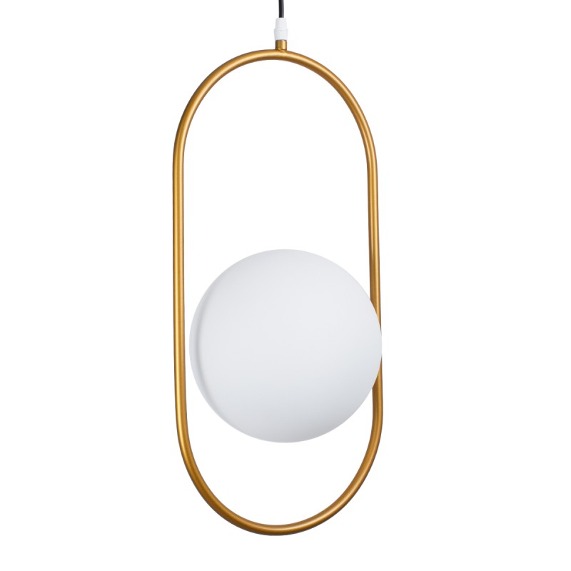 GloboStar® HAMBURG 00592 Μοντέρνο Κρεμαστό Φωτιστικό Μπάλα Μονόφωτο 1 x E14 IP20 Χρυσό Μέταλλο με Λευκό Γυαλί - Μ25 x Π20 x Υ50cm