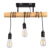 GloboStar® JOLLY 00605 Vintage Κρεμαστό Φωτιστικό Ανάρτηση Τρίφωτο 3 x E27 IP20 Μαύρο Μέταλλο, Καφε Ξύλο με Μαύρο Πλαστικό - Μ55 x Π6 x Υ30cm έως Y115cm max