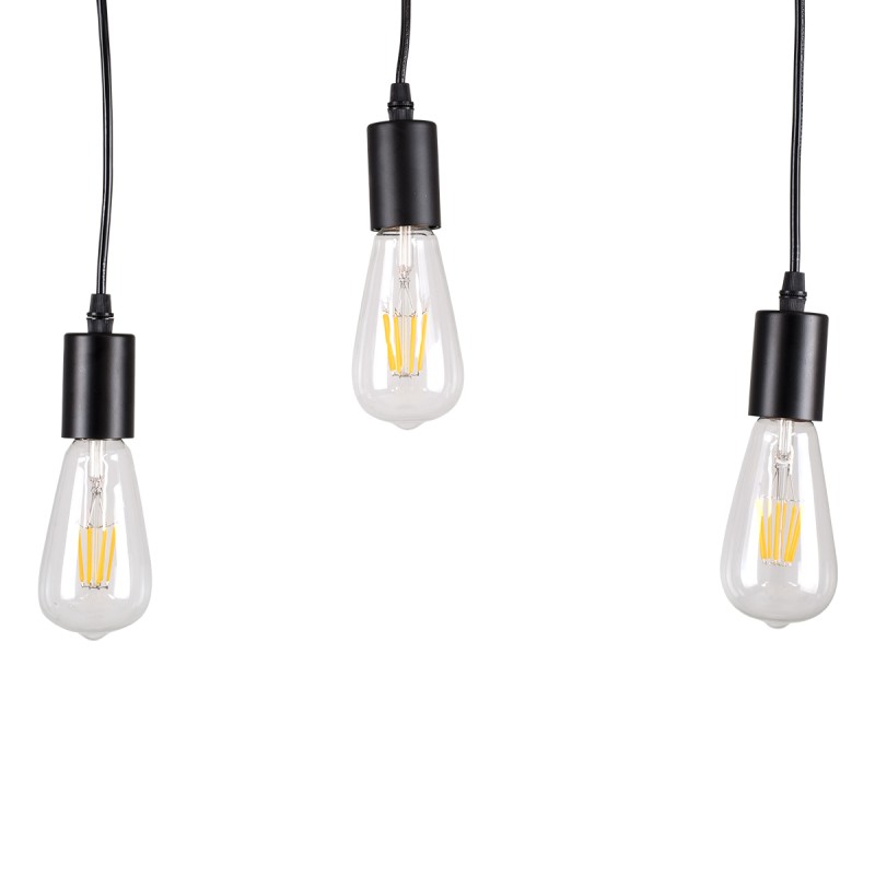 GloboStar® JOLLY 00605 Vintage Κρεμαστό Φωτιστικό Ανάρτηση Τρίφωτο 3 x E27 IP20 Μαύρο Μέταλλο, Καφε Ξύλο με Μαύρο Πλαστικό - Μ55 x Π6 x Υ30cm έως Y115cm max