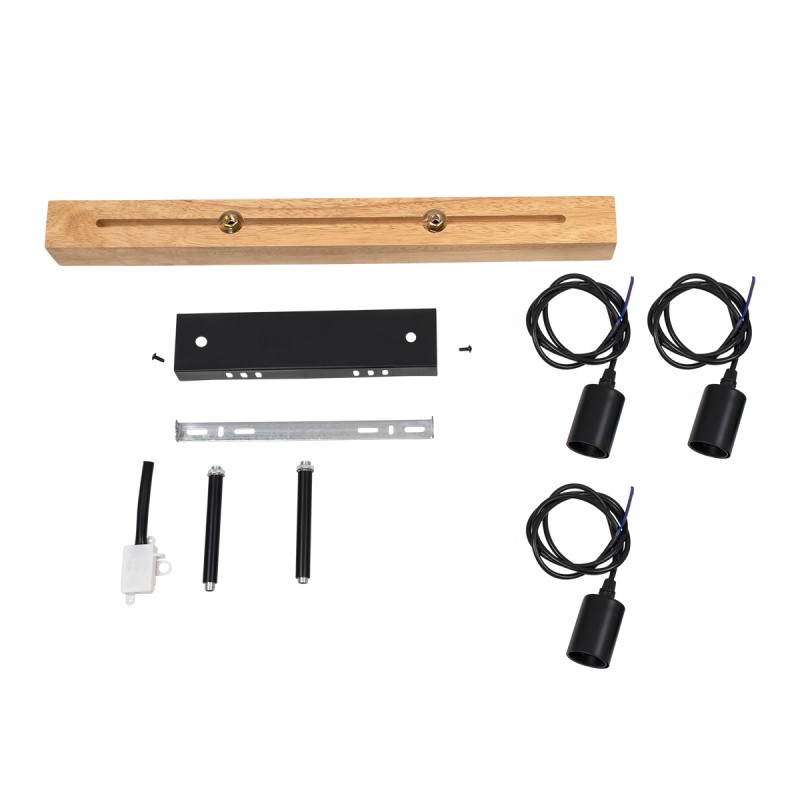 GloboStar® JOLLY 00605 Vintage Κρεμαστό Φωτιστικό Ανάρτηση Τρίφωτο 3 x E27 IP20 Μαύρο Μέταλλο, Καφε Ξύλο με Μαύρο Πλαστικό - Μ55 x Π6 x Υ30cm έως Y115cm max