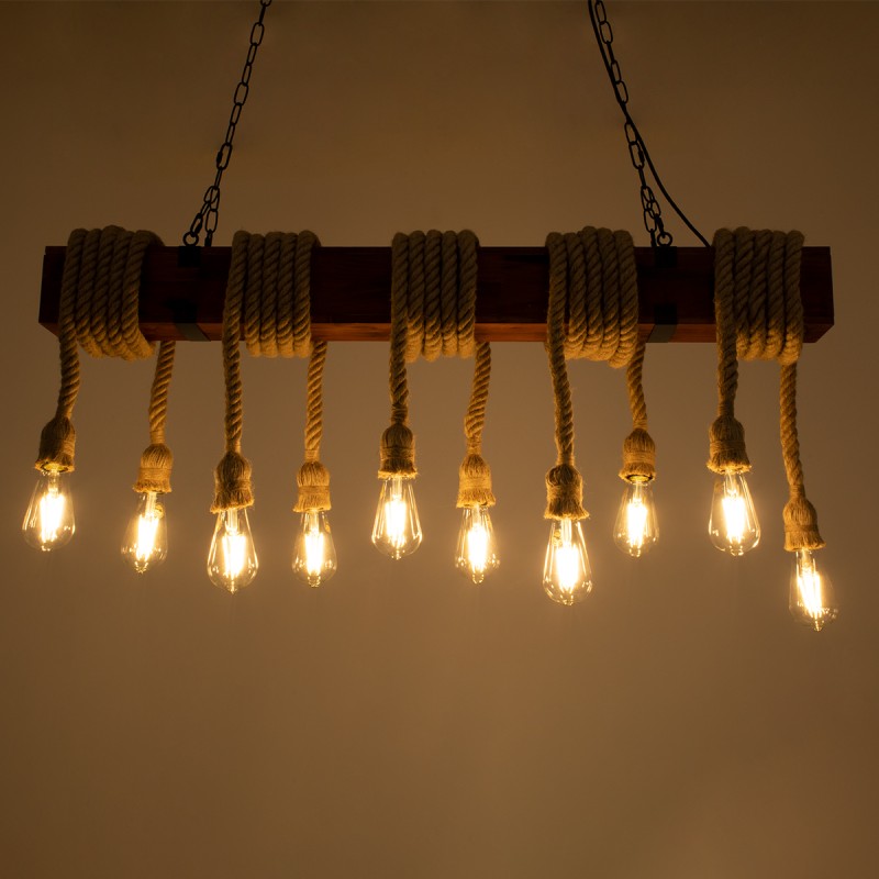 GLOBOSTAR® VIKING 00607 Vintage Κρεμαστό Φωτιστικό Οροφής με Ντουί 10 x E27 AC 220-240V IP20 - Καφε & Μπεζ - Μ108 x Π11 x Υ220cm