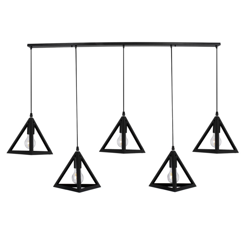 GloboStar® TRIANGLE 00608 Μοντέρνο Κρεμαστό Φωτιστικό Ράγα Πολύφωτο 5 x E27 IP20 Μαύρο Μέταλλο - Μ170 x Π22 x Y130cm