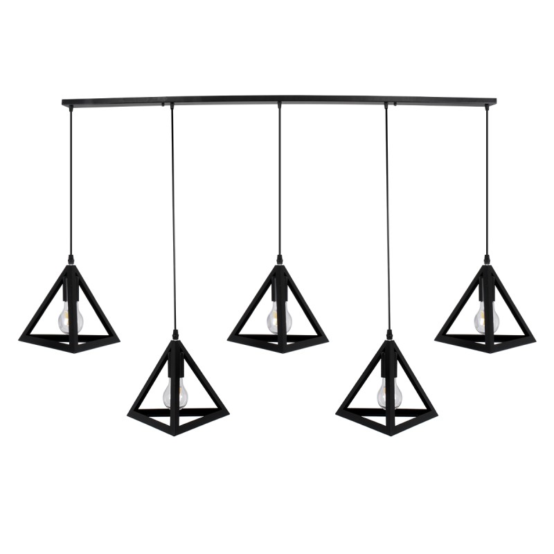 GloboStar® TRIANGLE 00608 Μοντέρνο Κρεμαστό Φωτιστικό Ράγα Πολύφωτο 5 x E27 IP20 Μαύρο Μέταλλο - Μ170 x Π22 x Y130cm