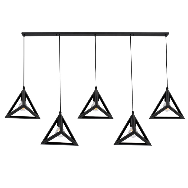 GloboStar® TRIANGLE 00608 Μοντέρνο Κρεμαστό Φωτιστικό Ράγα Πολύφωτο 5 x E27 IP20 Μαύρο Μέταλλο - Μ170 x Π22 x Y130cm