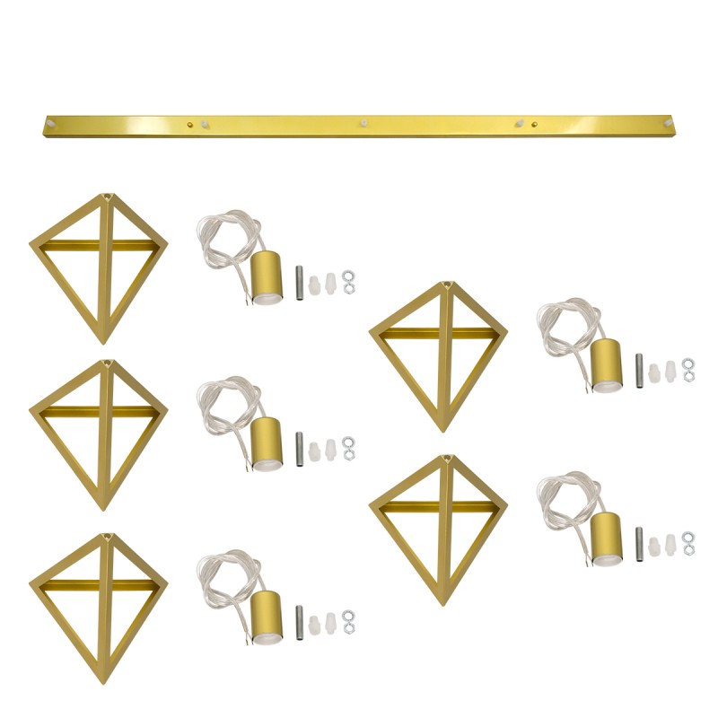 GloboStar® TRIANGLE 00610 Μοντέρνο Κρεμαστό Φωτιστικό Ράγα Πολύφωτο 5 x E27 IP20 Χρυσό Μέταλλο - Μ170 x Π22 x Y130cm
