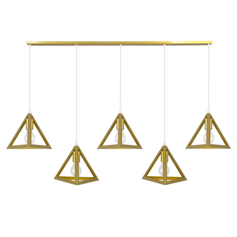 GloboStar® TRIANGLE 00610 Μοντέρνο Κρεμαστό Φωτιστικό Ράγα Πολύφωτο 5 x E27 IP20 Χρυσό Μέταλλο - Μ170 x Π22 x Y130cm