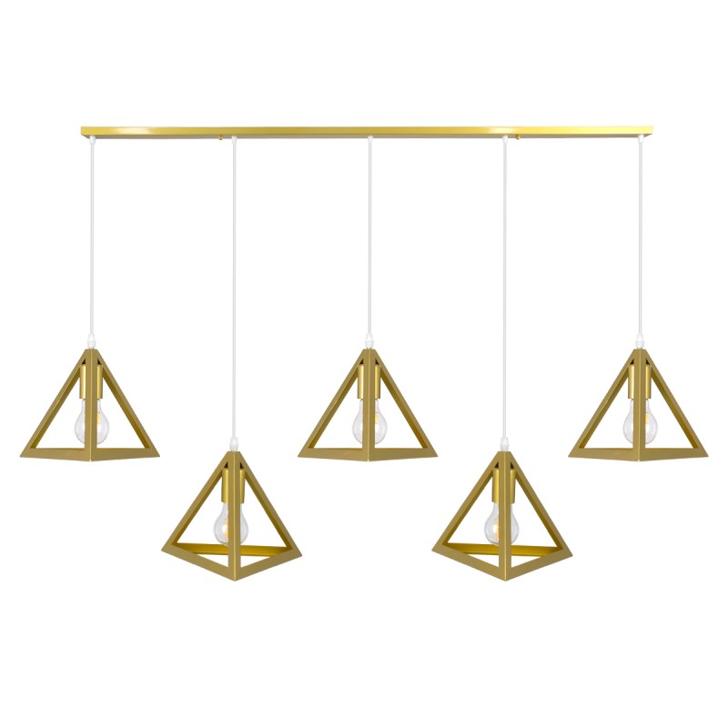GloboStar® TRIANGLE 00610 Μοντέρνο Κρεμαστό Φωτιστικό Ράγα Πολύφωτο 5 x E27 IP20 Χρυσό Μέταλλο - Μ170 x Π22 x Y130cm
