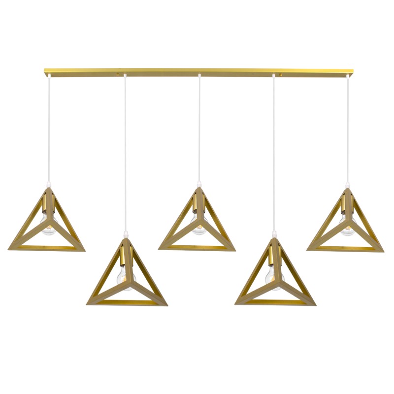 GloboStar® TRIANGLE 00610 Μοντέρνο Κρεμαστό Φωτιστικό Ράγα Πολύφωτο 5 x E27 IP20 Χρυσό Μέταλλο - Μ170 x Π22 x Y130cm