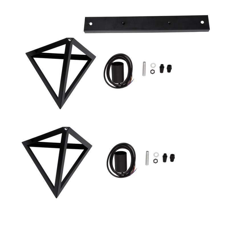 GloboStar® TRIANGLE 00611 Μοντέρνο Κρεμαστό Φωτιστικό Ράγα Δίφωτο 2 x E27 IP20 Μαύρο Μέταλλο - Μ60 x Π22 x Y130cm