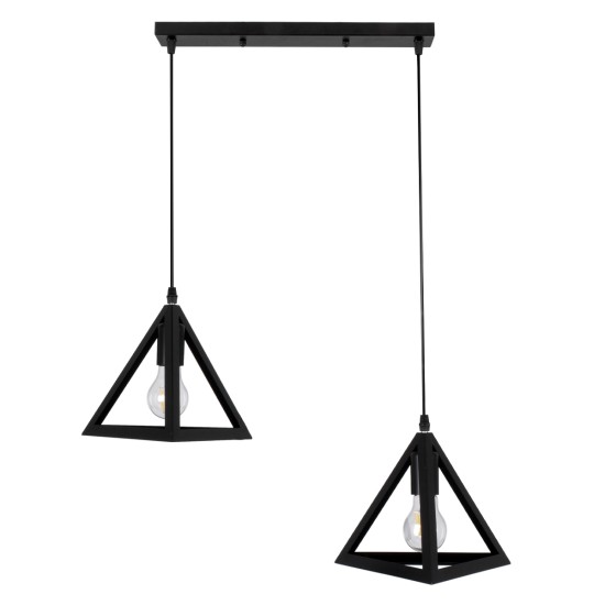 GloboStar® TRIANGLE 00611 Μοντέρνο Κρεμαστό Φωτιστικό Ράγα Δίφωτο 2 x E27 IP20 Μαύρο Μέταλλο - Μ60 x Π22 x Y130cm GloboStar® TRIANGLE 00611 Μοντέρνο Κρεμαστό Φωτιστικό Ράγα Δίφωτο 2 x E27 IP20 Μαύρο Μέταλλο - Μ60 x Π22 x Y130cm