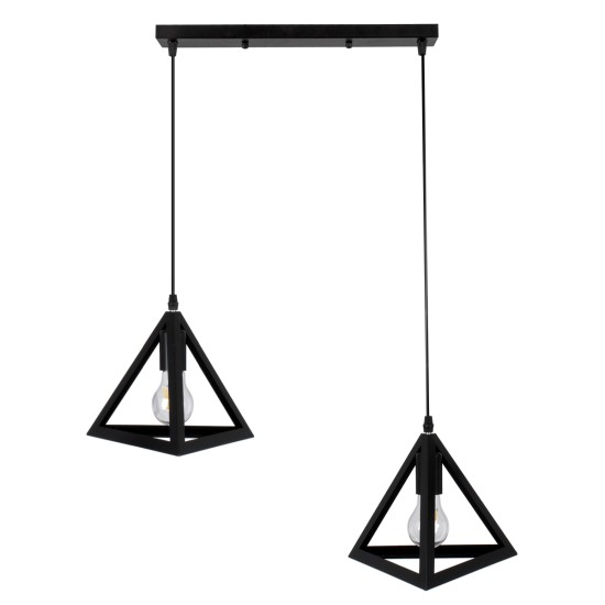 GloboStar® TRIANGLE 00611 Μοντέρνο Κρεμαστό Φωτιστικό Ράγα Δίφωτο 2 x E27 IP20 Μαύρο Μέταλλο - Μ60 x Π22 x Y130cm GloboStar® TRIANGLE 00611 Μοντέρνο Κρεμαστό Φωτιστικό Ράγα Δίφωτο 2 x E27 IP20 Μαύρο Μέταλλο - Μ60 x Π22 x Y130cm