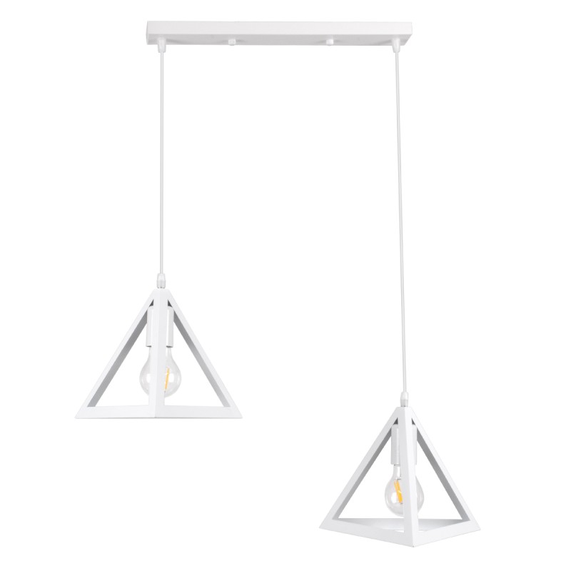 GloboStar® TRIANGLE 00612 Μοντέρνο Κρεμαστό Φωτιστικό Ράγα Δίφωτο 2 x E27 IP20 Λευκό Μέταλλο - Μ60 x Π22 x Y130cm