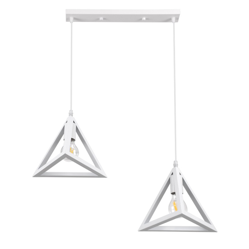GloboStar® TRIANGLE 00612 Μοντέρνο Κρεμαστό Φωτιστικό Ράγα Δίφωτο 2 x E27 IP20 Λευκό Μέταλλο - Μ60 x Π22 x Y130cm