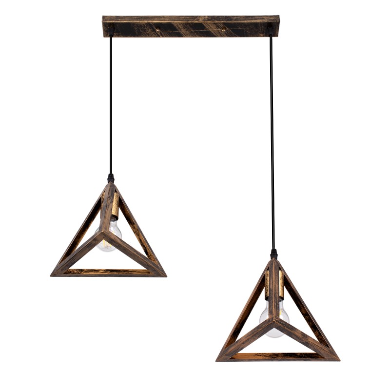 GloboStar® TRIANGLE 00614 Μοντέρνο Κρεμαστό Φωτιστικό Ράγα Δίφωτο 2 x E27 IP20 Μπρούτζινο Μέταλλο - Μ60 x Π22 x Y130cm