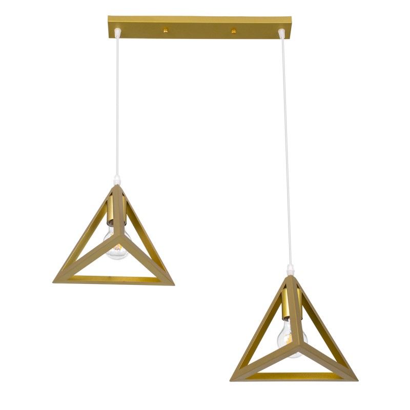 GloboStar® TRIANGLE 00615 Μοντέρνο Κρεμαστό Φωτιστικό Ράγα Δίφωτο 2 x E27 IP20 Χρυσό Μέταλλο - Μ60 x Π22 x Y130cm
