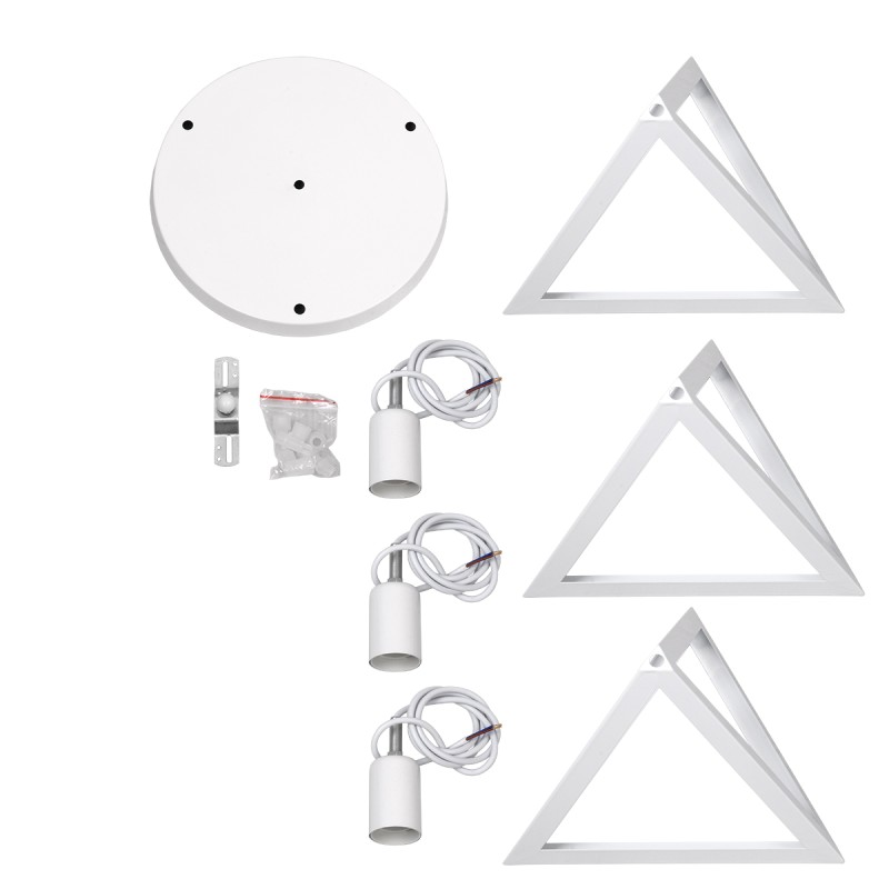 GloboStar® TRIANGLE 00617 Μοντέρνο Κρεμαστό Φωτιστικό Πλέγμα Τρίφωτο 3 x E27 IP20 Λευκό Μέταλλο - Μ49 x Π49 x Y130cm