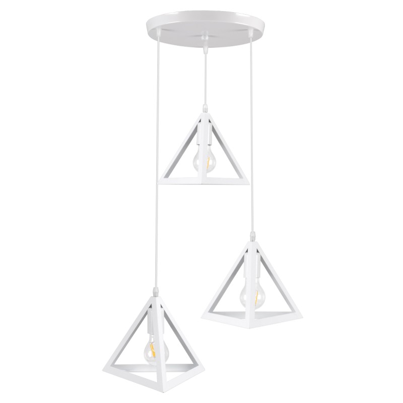 GloboStar® TRIANGLE 00617 Μοντέρνο Κρεμαστό Φωτιστικό Πλέγμα Τρίφωτο 3 x E27 IP20 Λευκό Μέταλλο - Μ49 x Π49 x Y130cm