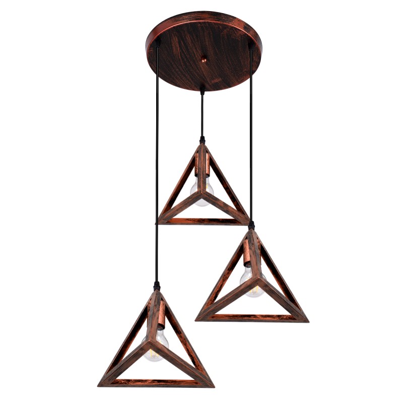 GloboStar® TRIANGLE 00618 Μοντέρνο Κρεμαστό Φωτιστικό Πλέγμα Τρίφωτο 3 x E27 IP20 Χάλκινο Μέταλλο - Μ49 x Π49 x Y130cm