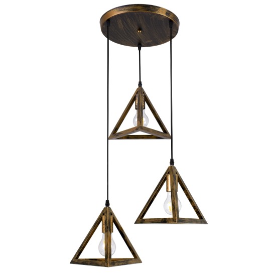 GloboStar® TRIANGLE 00619 Μοντέρνο Κρεμαστό Φωτιστικό Πλέγμα Τρίφωτο 3 x E27 IP20 Μπρούτζινο Μέταλλο - Μ49 x Π49 x Y130cm GloboStar® TRIANGLE 00619 Μοντέρνο Κρεμαστό Φωτιστικό Πλέγμα Τρίφωτο 3 x E27 IP20 Μπρούτζινο Μέταλλο - Μ49 x Π49 x Y130cm