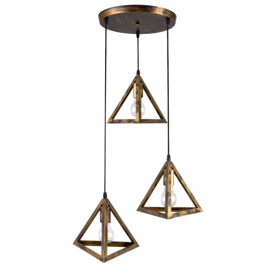 GloboStar® TRIANGLE 00619 Μοντέρνο Κρεμαστό Φωτιστικό Πλέγμα Τρίφωτο 3 x E27 IP20 Μπρούτζινο Μέταλλο - Μ49 x Π49 x Y130cm GloboStar® TRIANGLE 00619 Μοντέρνο Κρεμαστό Φωτιστικό Πλέγμα Τρίφωτο 3 x E27 IP20 Μπρούτζινο Μέταλλο - Μ49 x Π49 x Y130cm