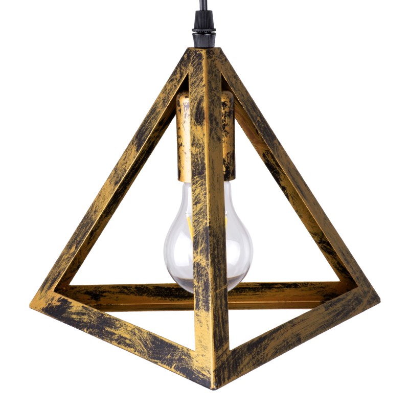 GloboStar® TRIANGLE 00619 Μοντέρνο Κρεμαστό Φωτιστικό Πλέγμα Τρίφωτο 3 x E27 IP20 Μπρούτζινο Μέταλλο - Μ49 x Π49 x Y130cm