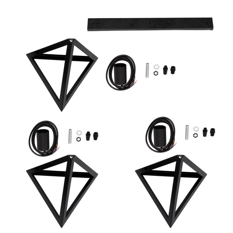 GloboStar® TRIANGLE 00621 Μοντέρνο Κρεμαστό Φωτιστικό Ράγα Τρίφωτο 3 x E27 IP20 Μαύρο Μέταλλο - Μ70 x Π22 x Y130cm